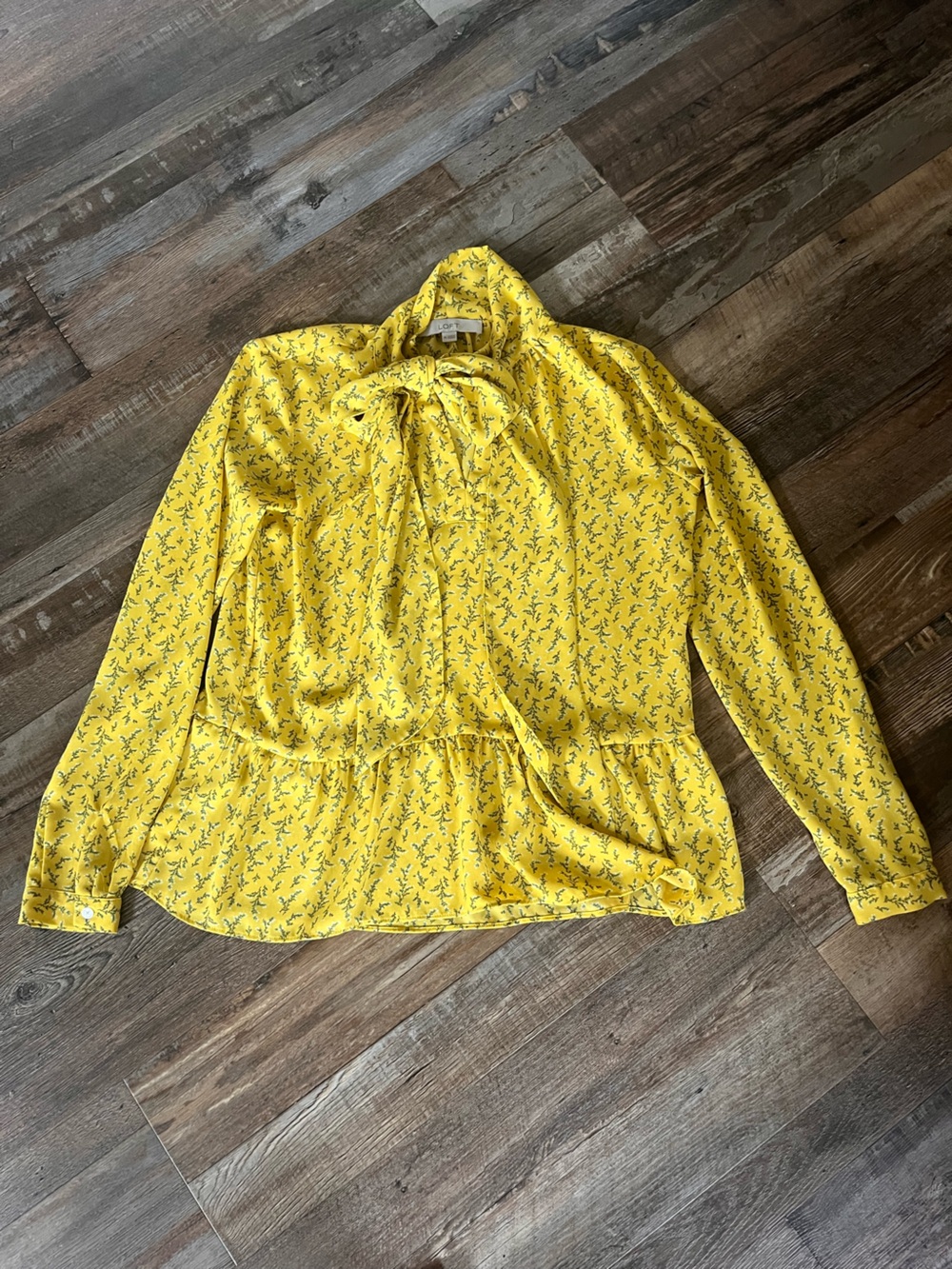 LOFT Yellow Floral Tie-Neck Top